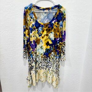 LOGO by Lori Goldstein Multicolor Floral Animal Print Blouse 2X